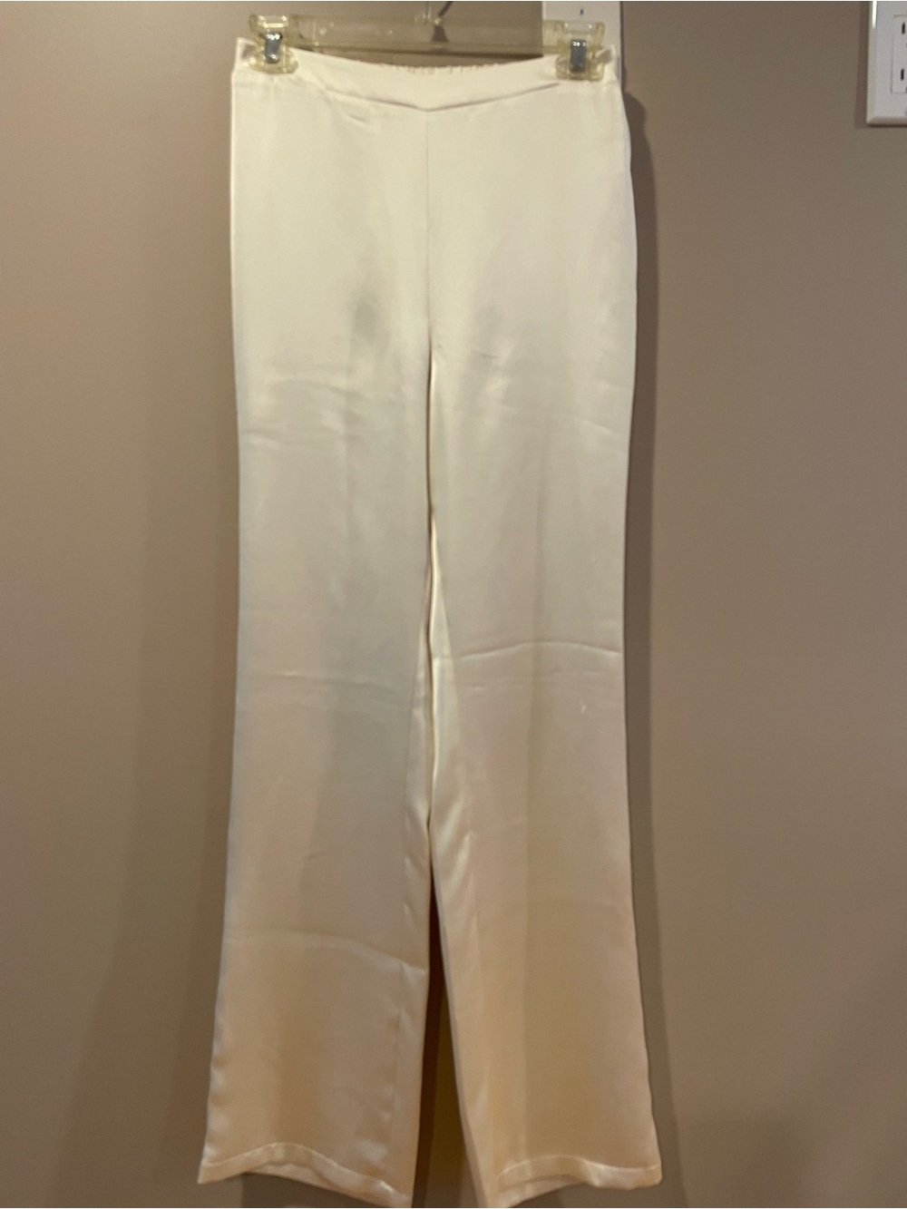 Cream Satin-like Wide-Leg Pants